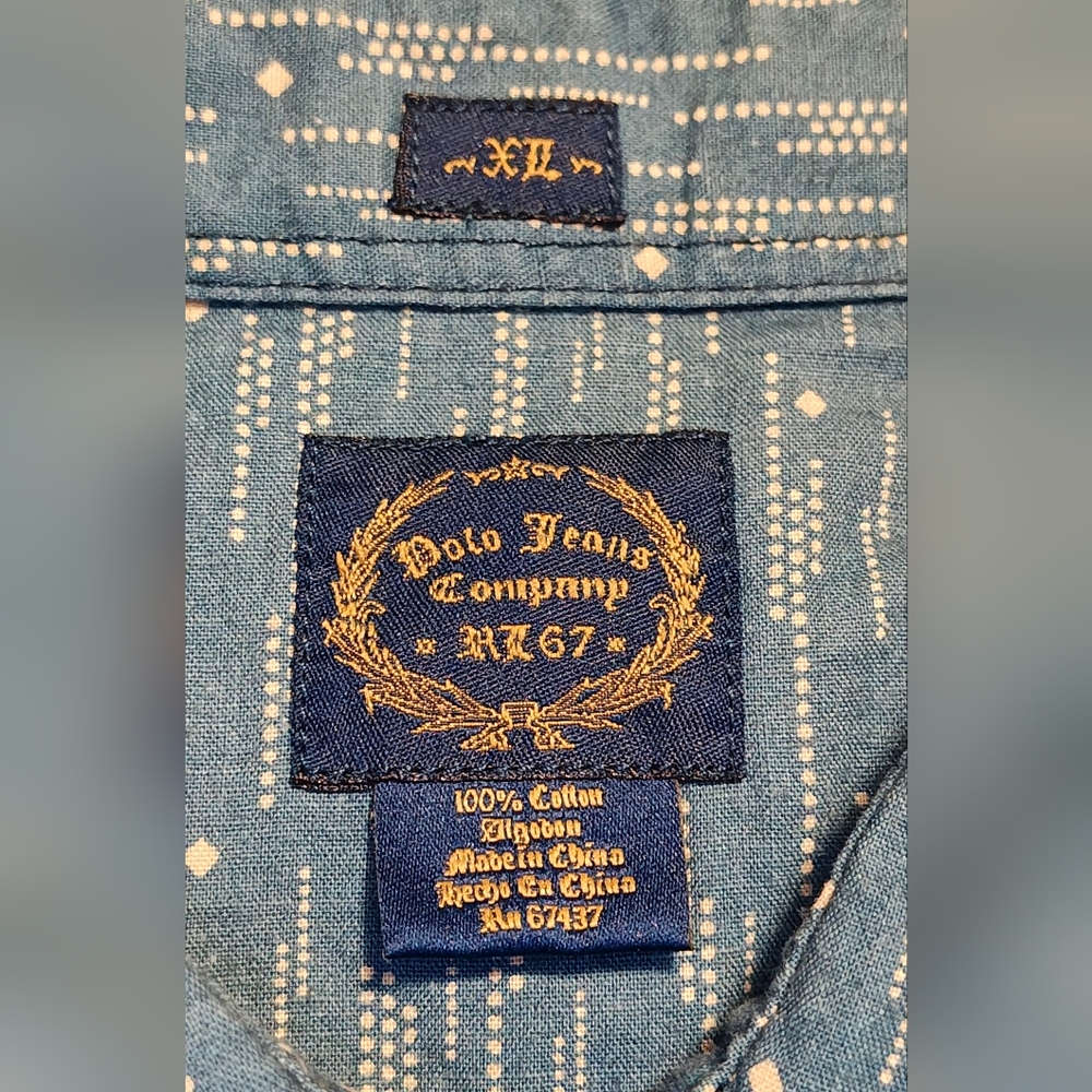 Polo Jeans Co. Collared Western Yoked Long Sleeve Button Shirt Blue & White XL - Picture 9 of 13